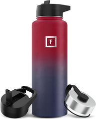 IRON °FLASK camping hydration bottle in dark rainbow front view highlighting durable build for outdoor adventures.