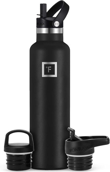 IRON °FLASK midnight black bottle with triple lids for versatile hydration