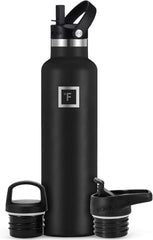 IRON °FLASK midnight black bottle with triple lids for versatile hydration