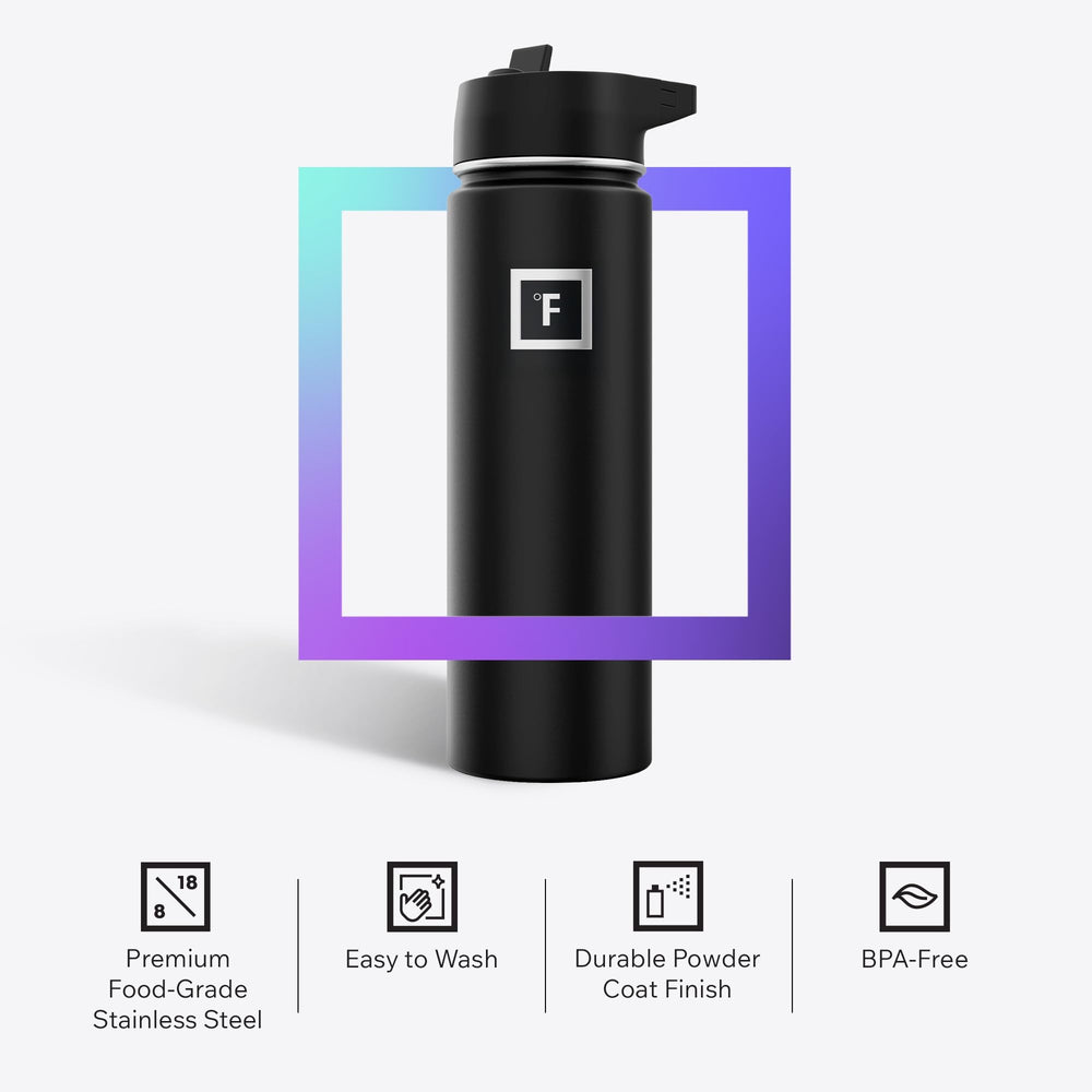 IRON °FLASK flip lid product shot highlighting easy one-handed sip.