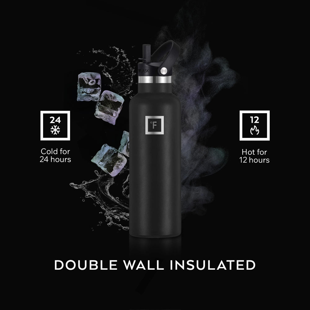 IRON °FLASK insulated double-wall stainless keeps drinks cold on adventures.