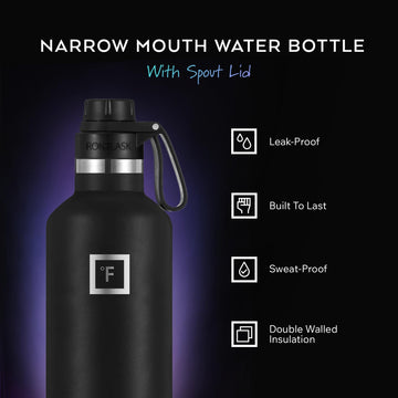 IRON °FLASK spout lid close-up showing precise pouring and leakproof design.
