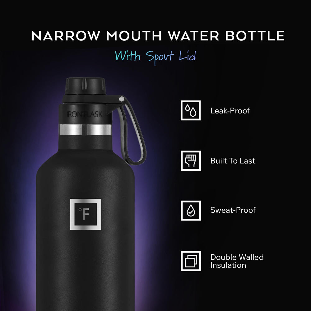 IRON °FLASK spout lid close-up showing precise pouring and leakproof design.