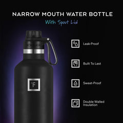 IRON °FLASK spout lid close-up showing precise pouring and leakproof design.