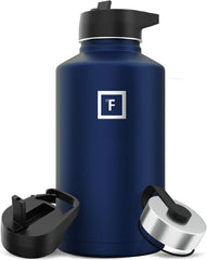 IRON °FLASK Twilight Blue 64 oz front view shows rugged powder-coated finish for outdoor adventures.