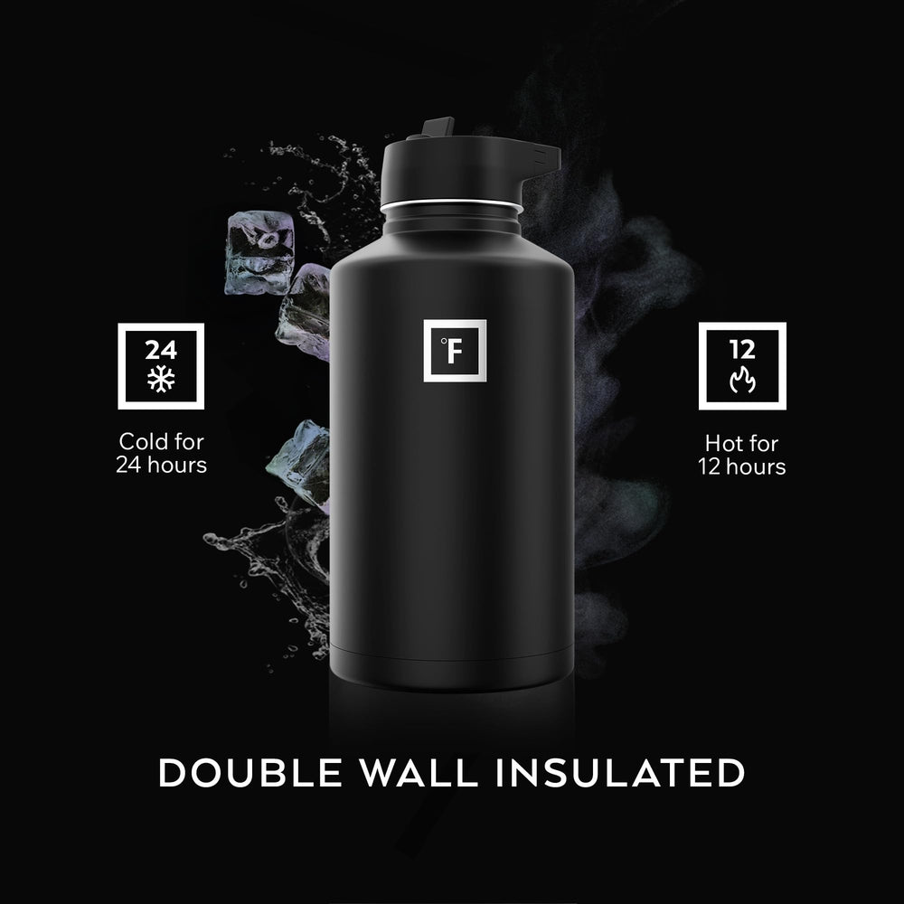 IRON °FLASK Twilight Blue 64 oz stainless lid emphasizes durable exterior with inner plastic lining.