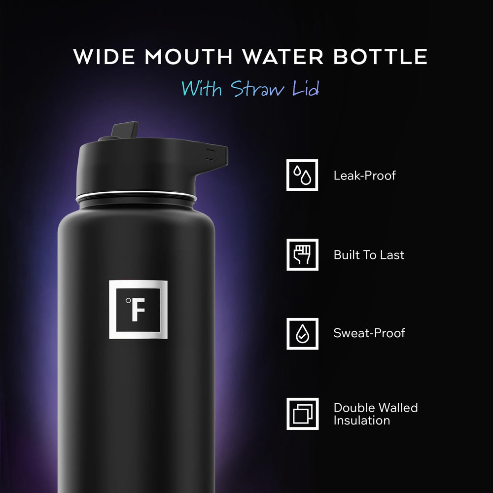IRON °FLASK wide-mouth insulated bottle dark rainbow for quick filling and thorough cleaning after adventures.