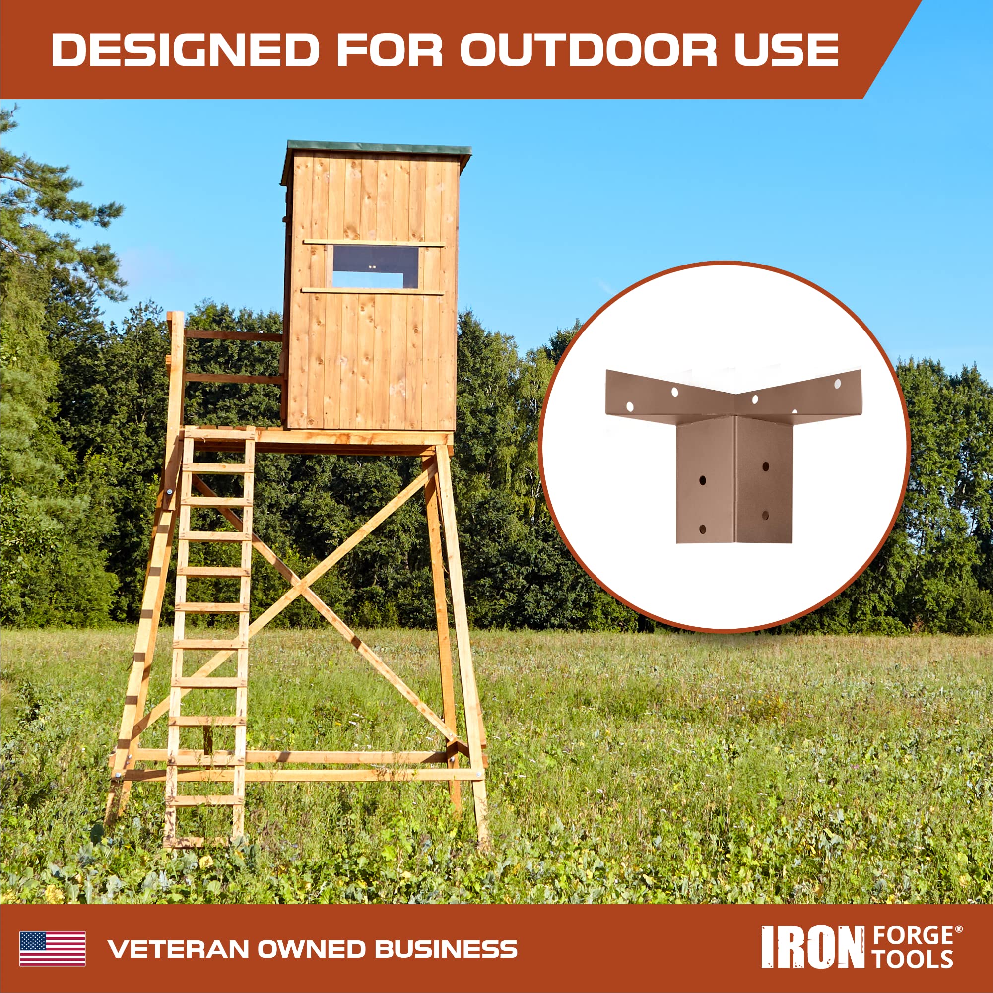 Iron Forge Tools deer blind platform setup shows compact 5x2x7.5 inch footprint.