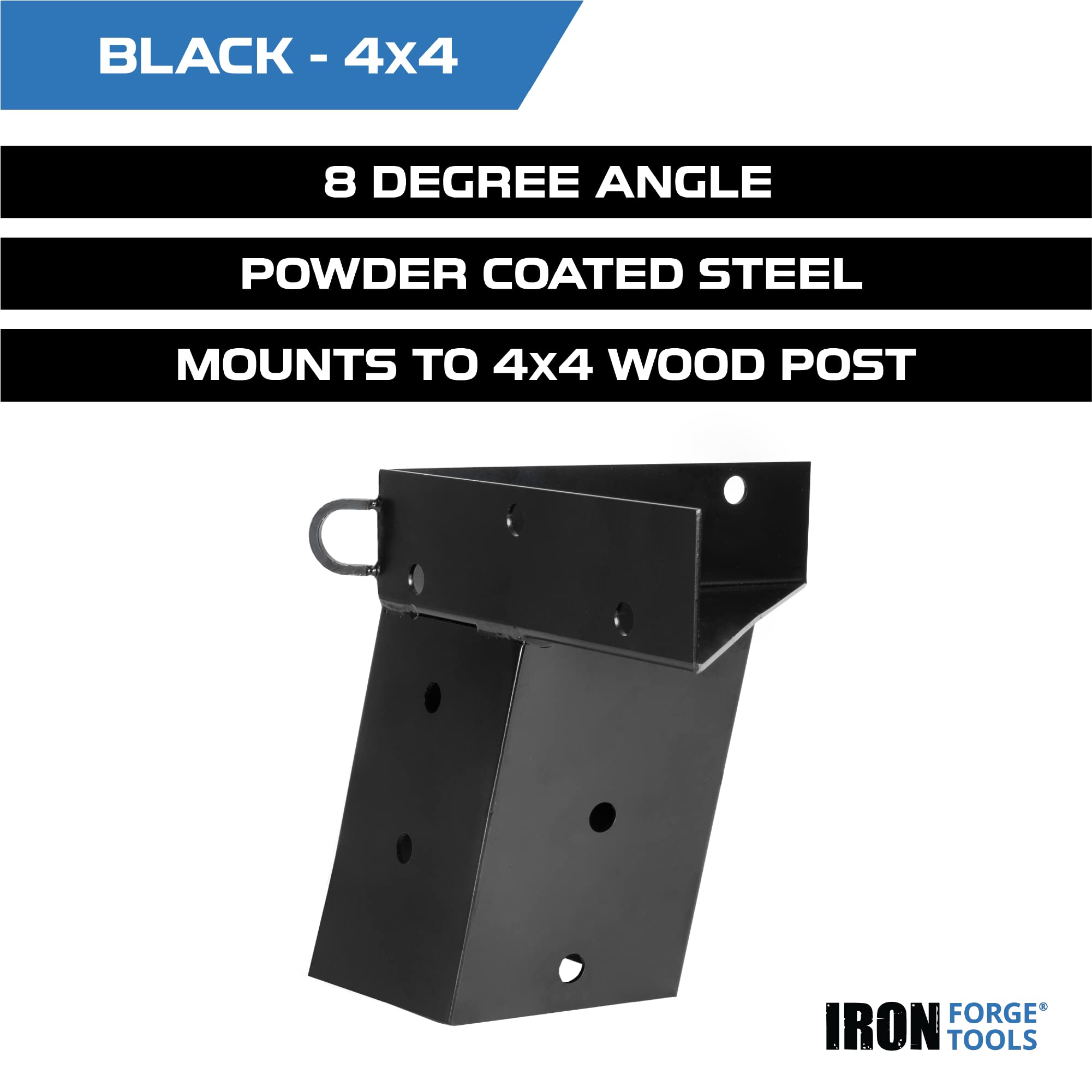 Iron Forge Tools deer stand brackets showing 8-degree angle for stable vertical load support