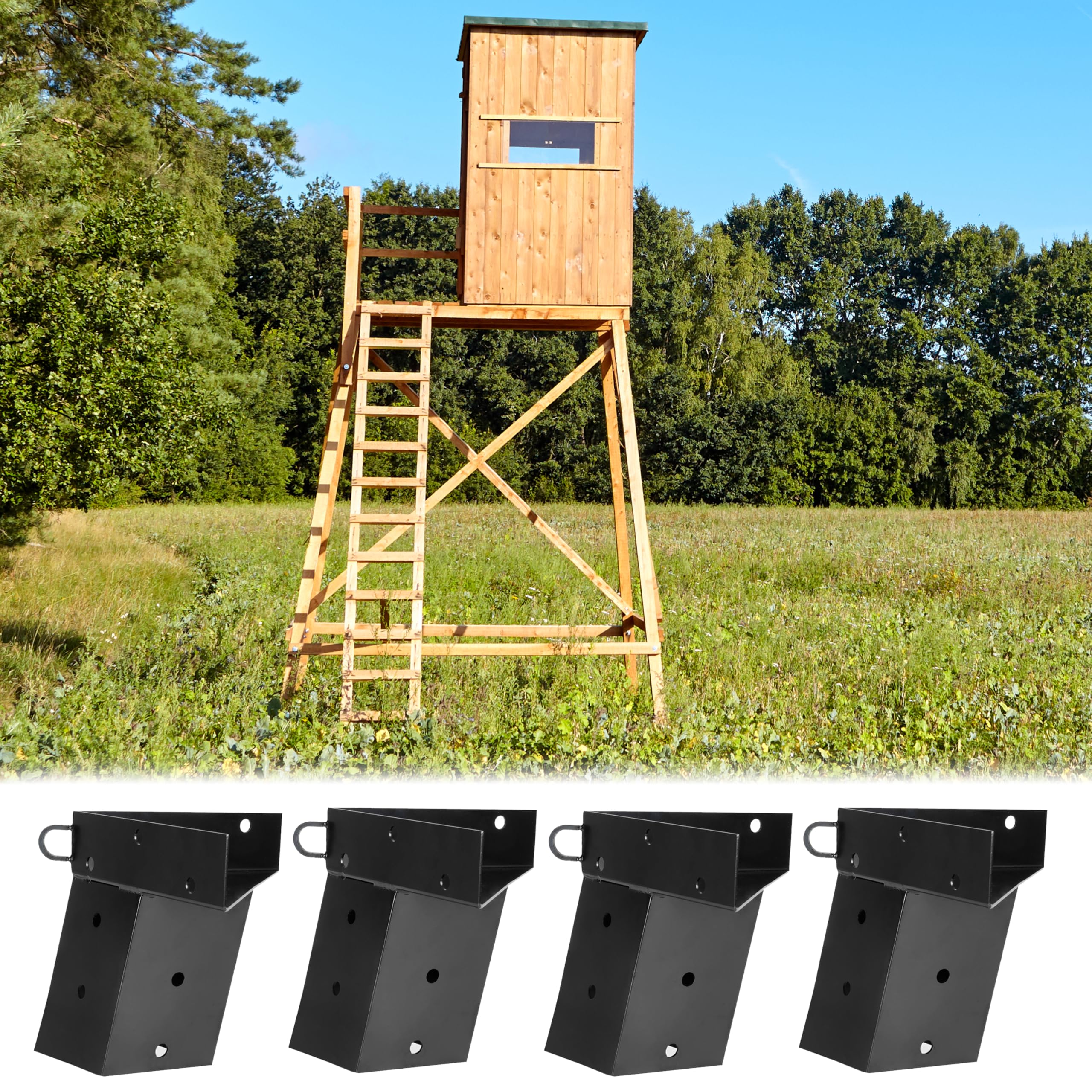 Iron Forge Tools deer stand brackets mounted on a tree showing secure bracket mounting for outdoor platforms