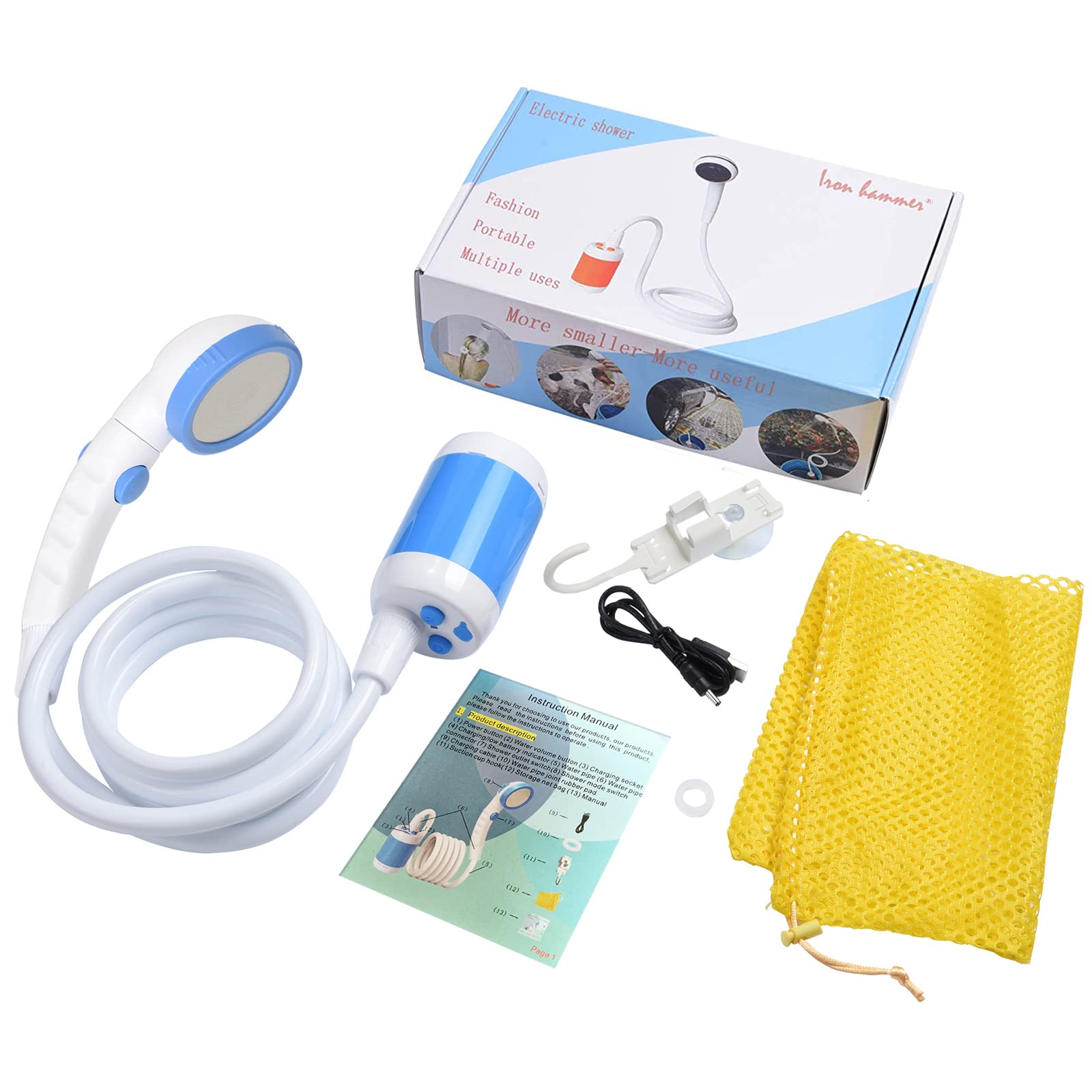 Iron Hammer camp shower charging 5V compatible keeps the unit ready.