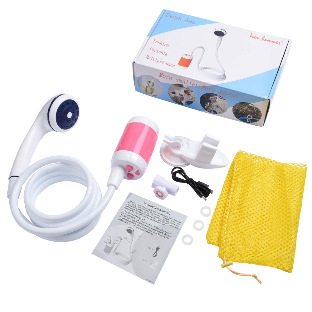 Iron Hammer portable shower cleans car surfaces during road trips