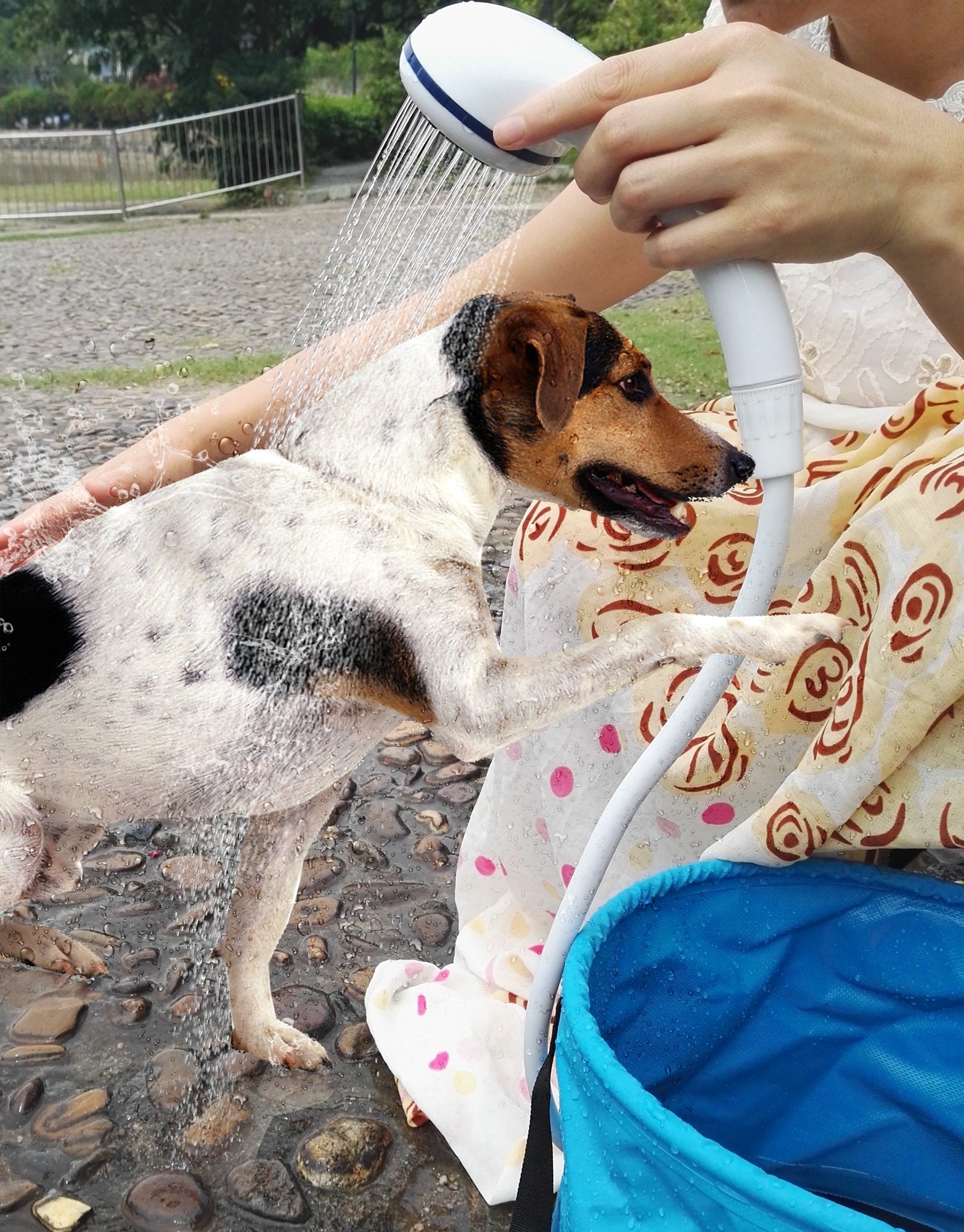 Iron Hammer portable shower ideal for pet washing after outdoor adventures
