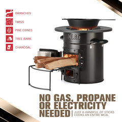 IronClad Supply Rocket Stove setup in backyard for outdoor cooking