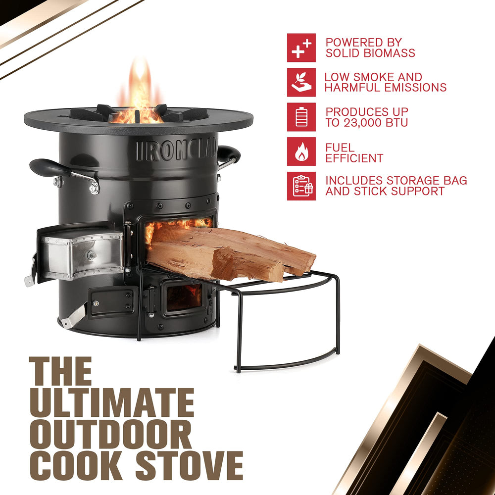 IronClad Supply Rocket Stove cooking with wok highlighting heat and efficiency