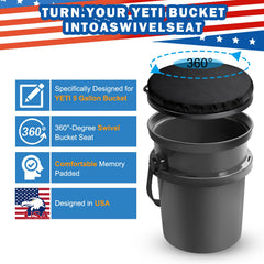 Ironraw Yeti bucket seat 360 swivel allows silent, easy repositioning during activities.