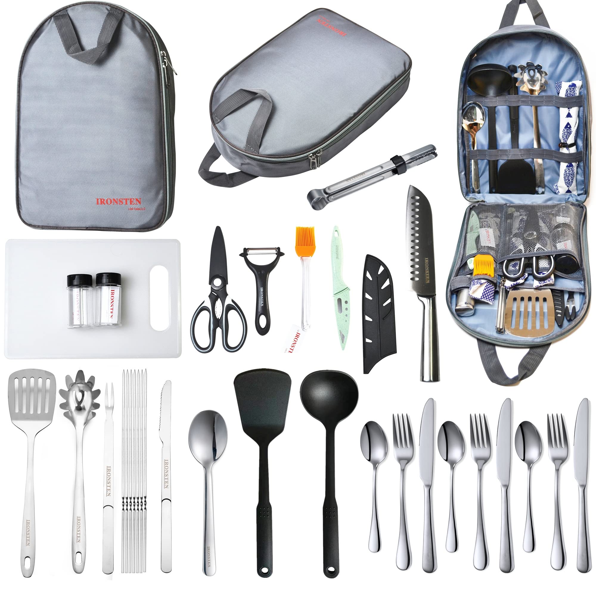 Ironsten camping utensils set cover and bag for organized outdoor cooking