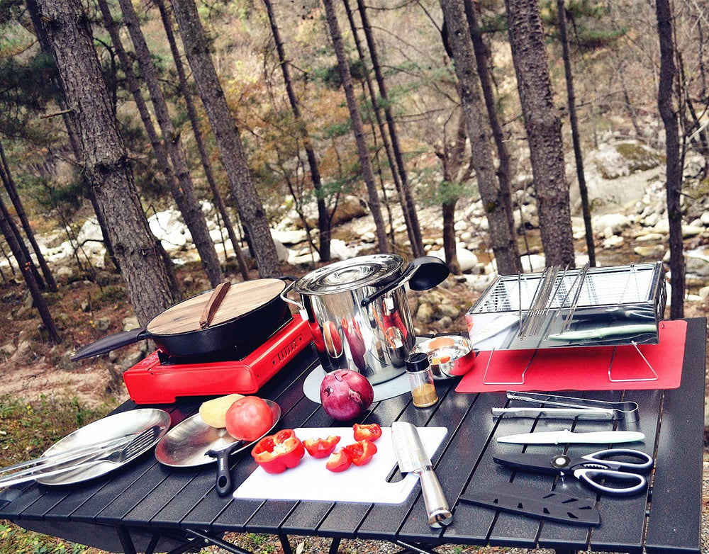 Ironsten multi-tool set including scissors, knife, and forks for meals
