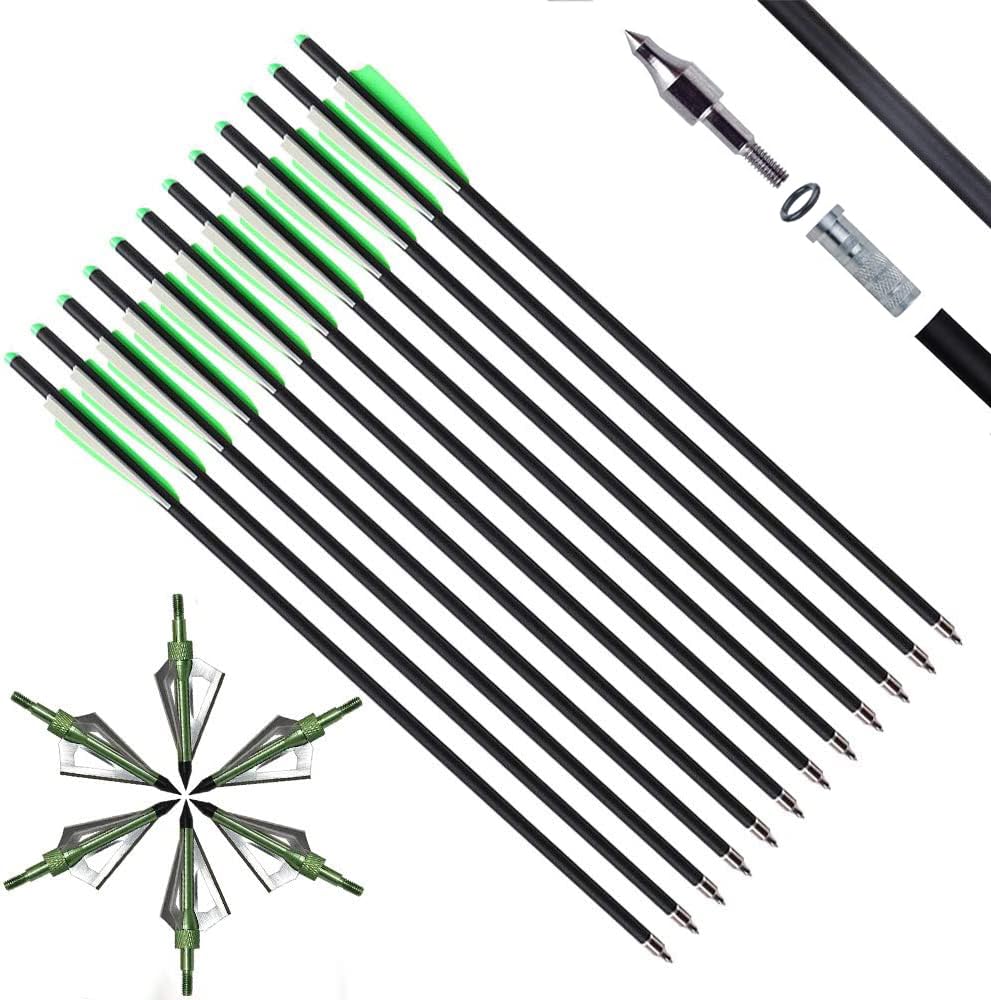 IRQ 20-inch carbon crossbow bolts with green arrows for stable flight and practice