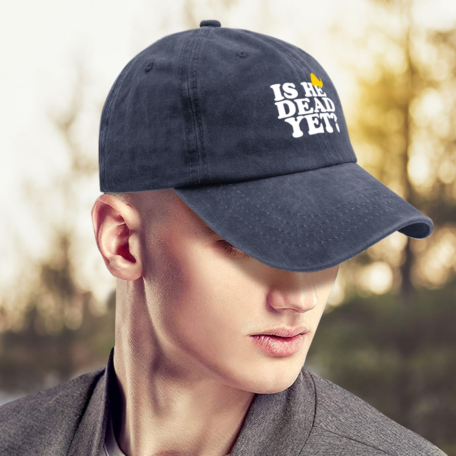 Is He Dead Yet Hat navy blue washed denim look