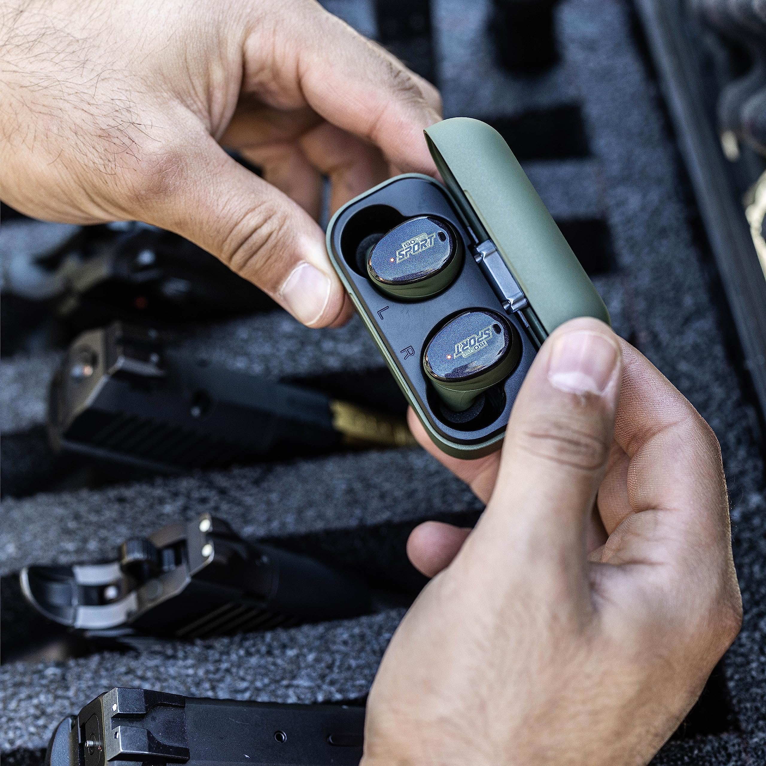 ISOtunes USB-C cable and lanyard included for easy charging and carrying.
