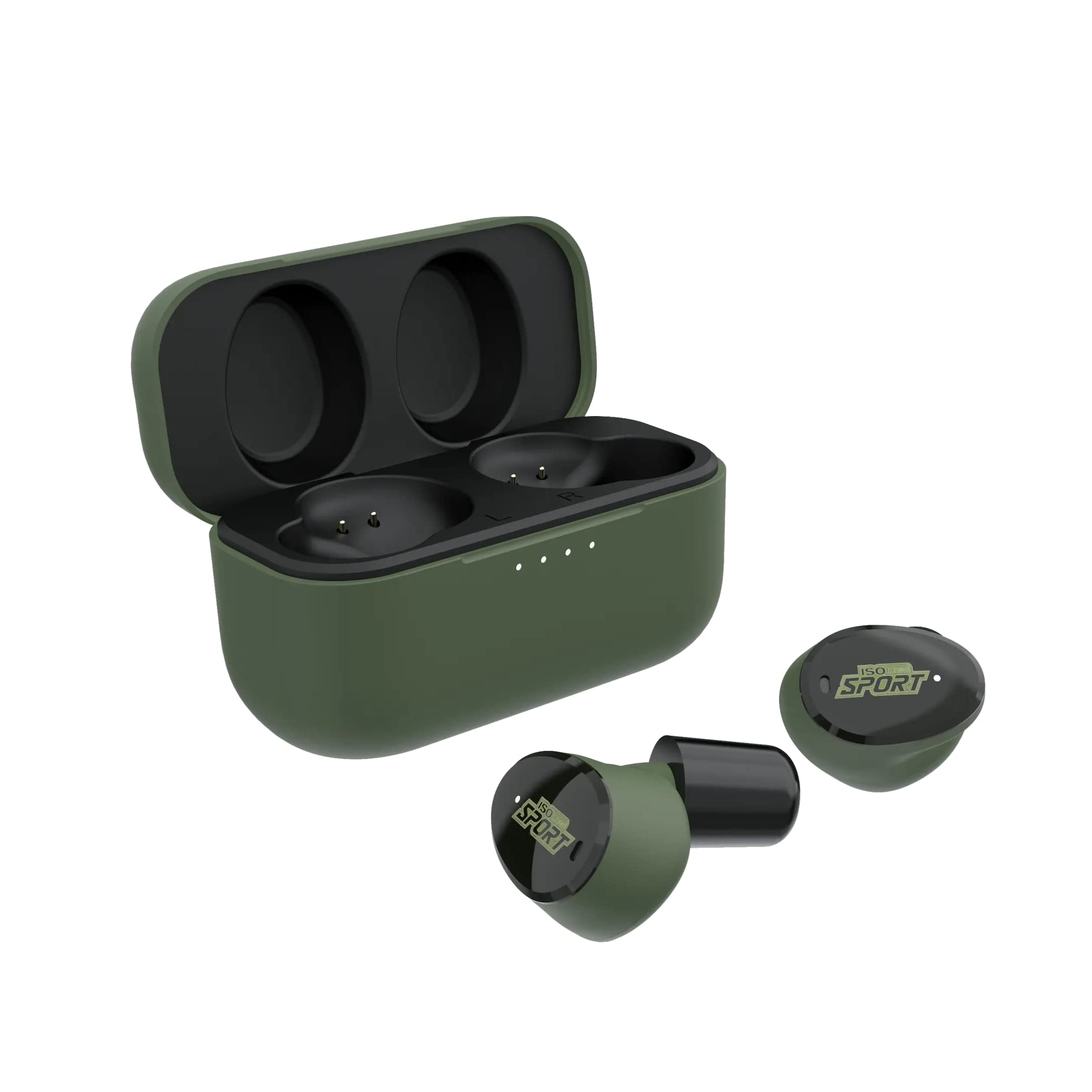 ISOtunes Sport Caliber BT buds worn at the range for protected hearing and awareness.