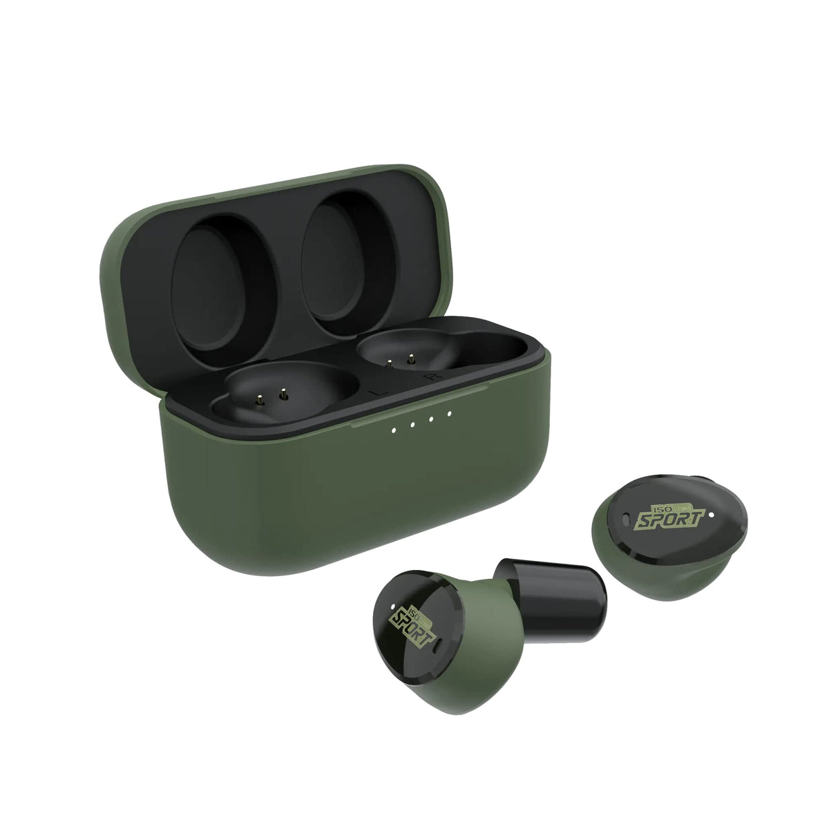 ISOtunes Sport Caliber BT buds worn at the range for protected hearing and awareness.