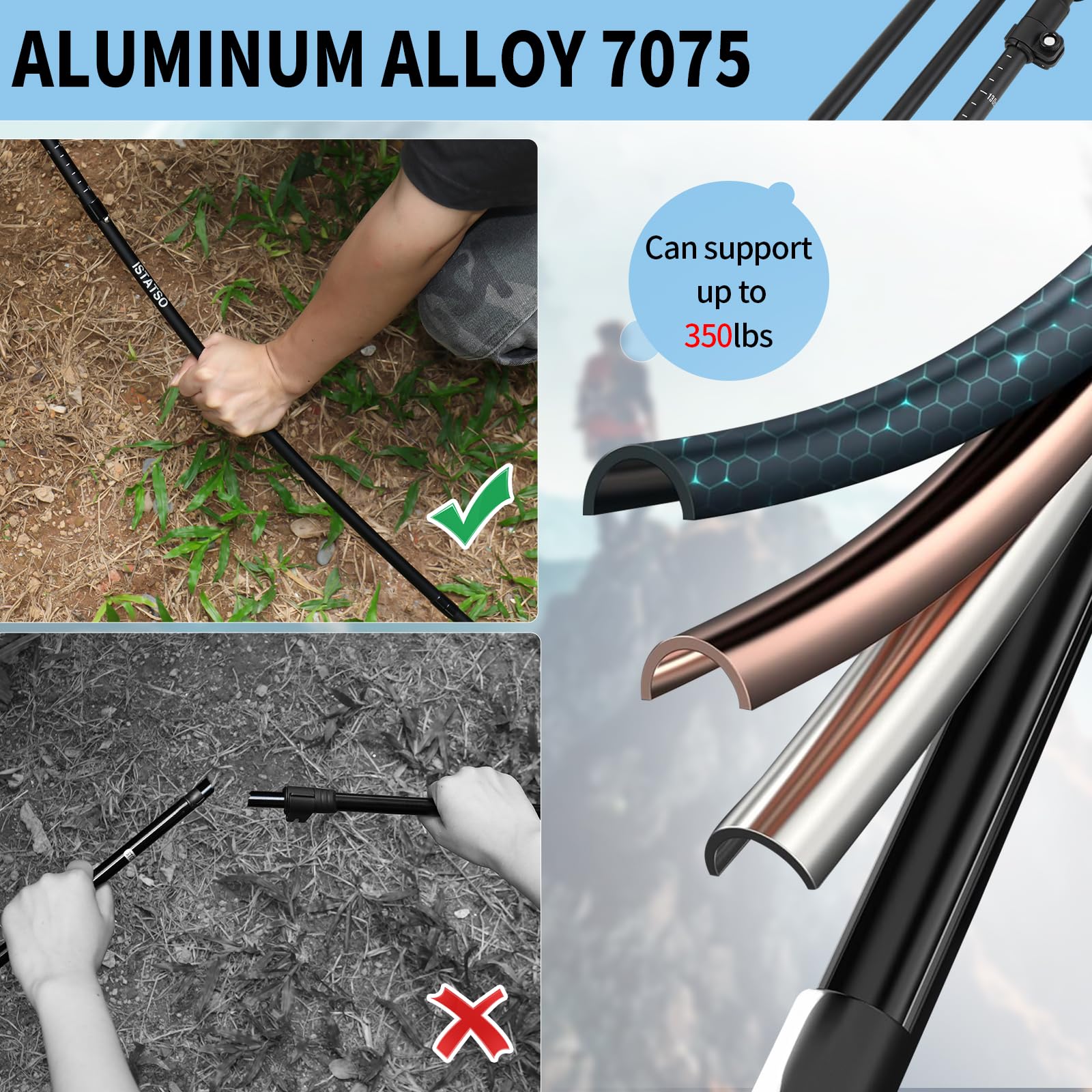 ISTATSO 7075 aluminum trekking poles offer strong support with lightweight design