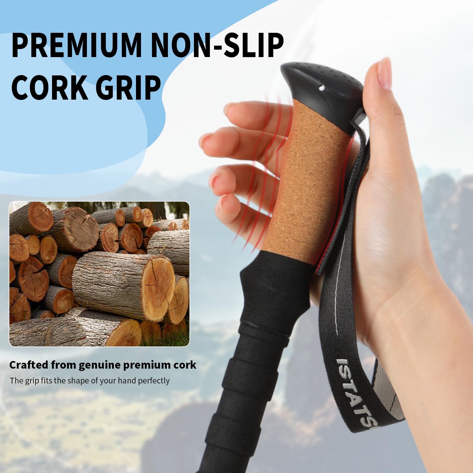 ISTATSO trekking poles with carbide tips deliver stable traction on rocks and snow