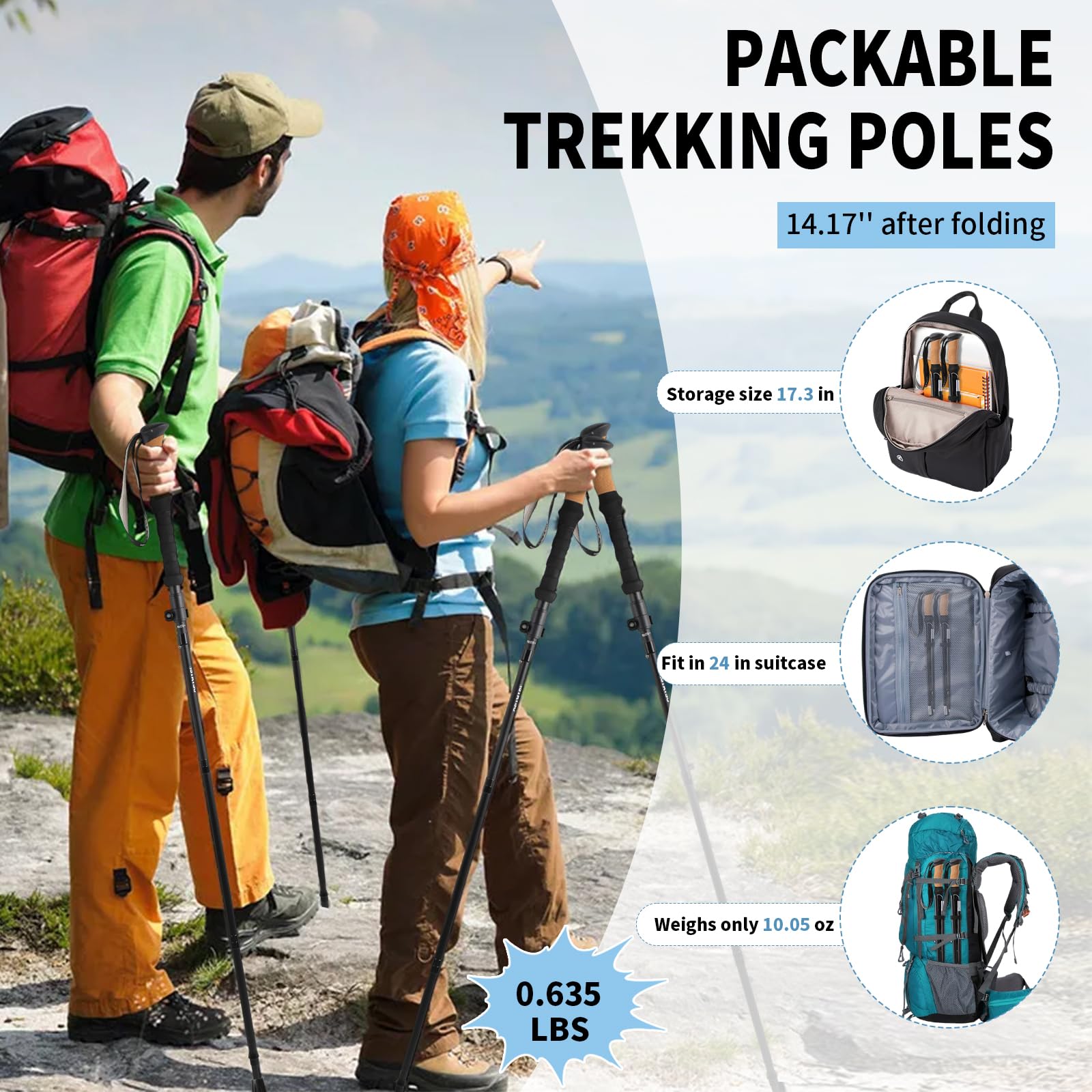 ISTATSO hiking poles collapsed in a compact form for easy packing and transport