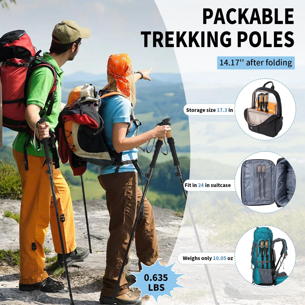 ISTATSO hiking poles collapsed in a compact form for easy packing and transport