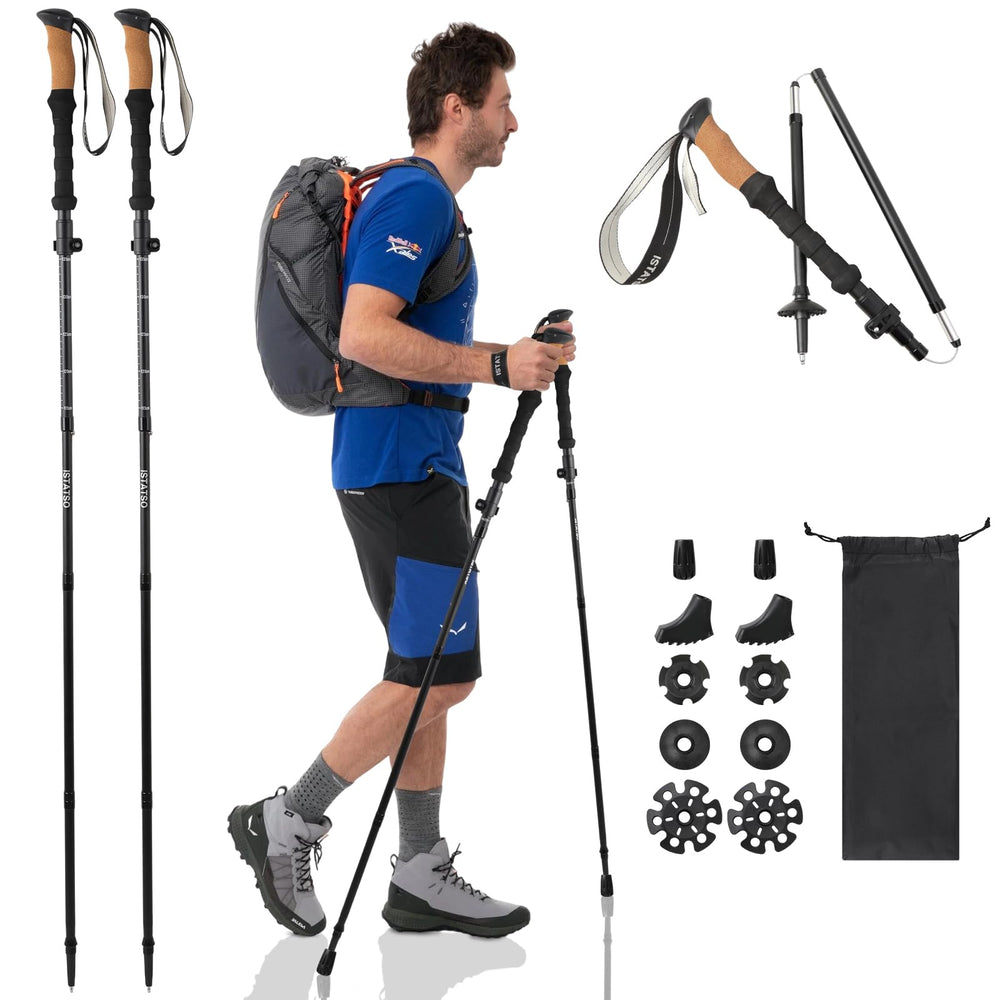 ISTATSO hiking poles extended show adjustable length for varied terrain and user height