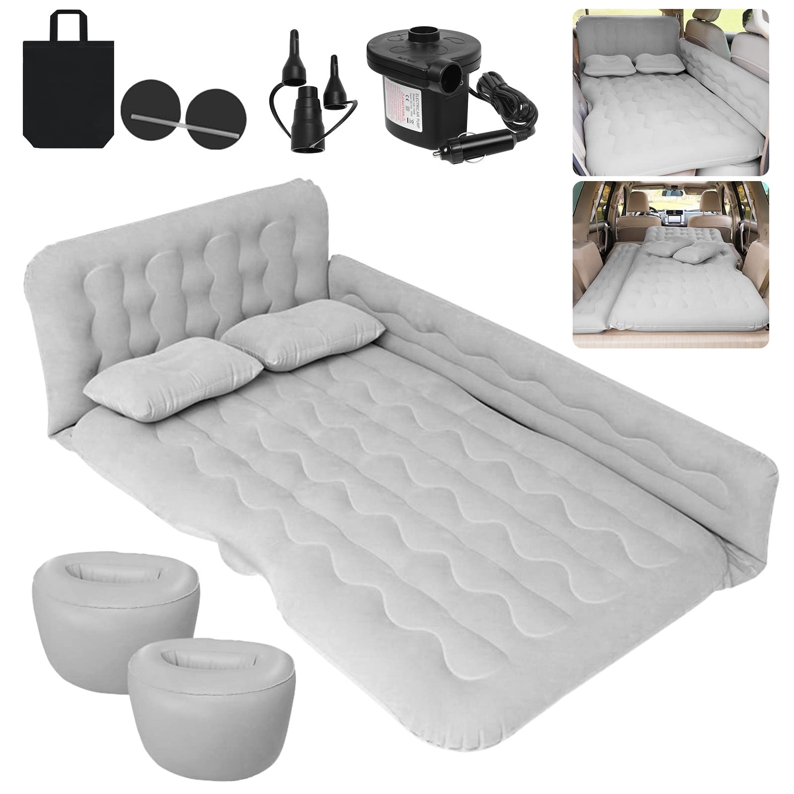 ISWEES car bed mattress back-seat setup shows roomy comfort for 2-3 travelers on trips