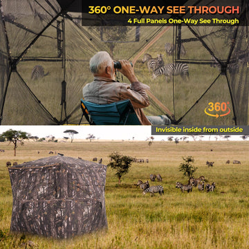 ITEFDTUTNE camouflage-covered shelter blends with habitat for natural-looking concealment.