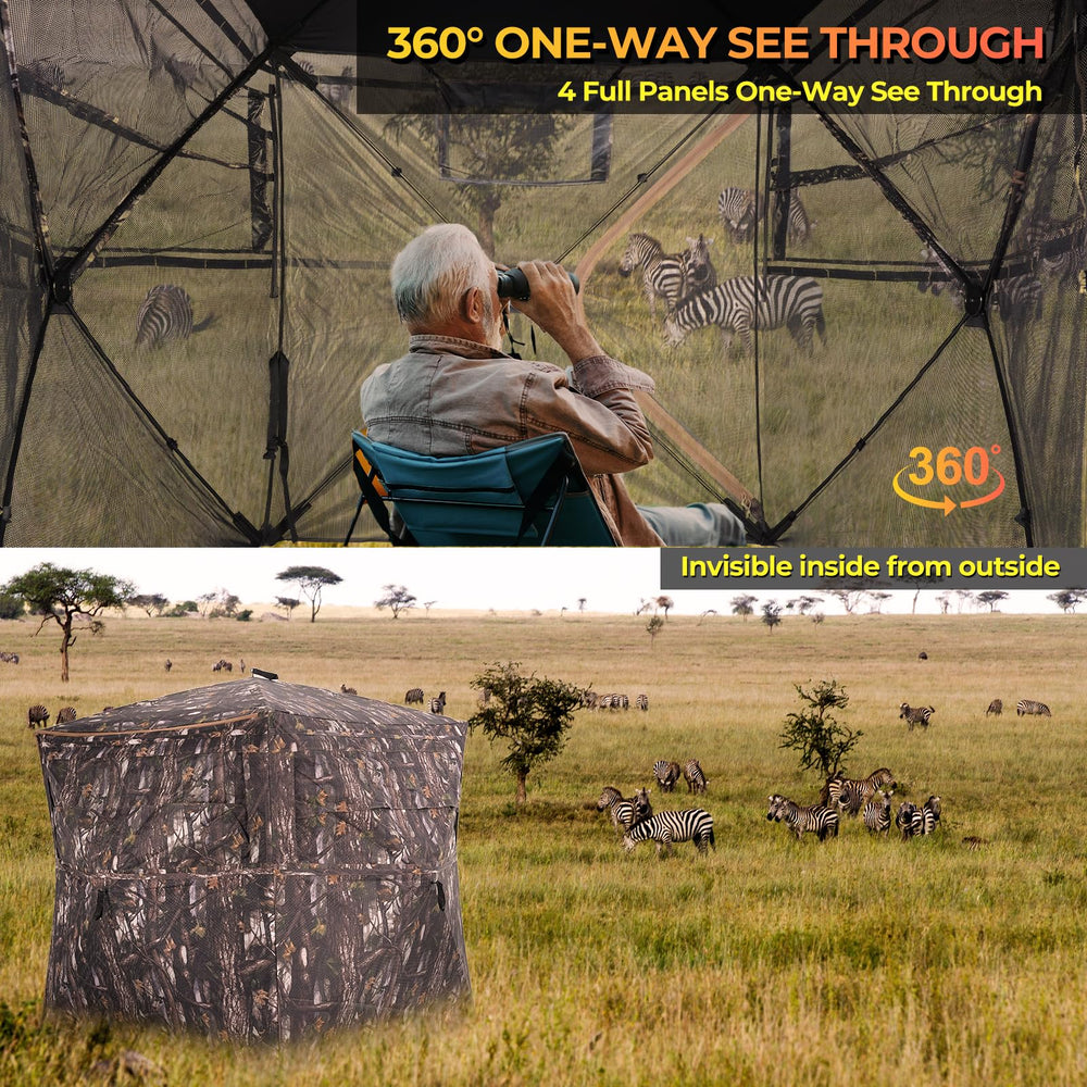 ITEFDTUTNE camouflage-covered shelter blends with habitat for natural-looking concealment.