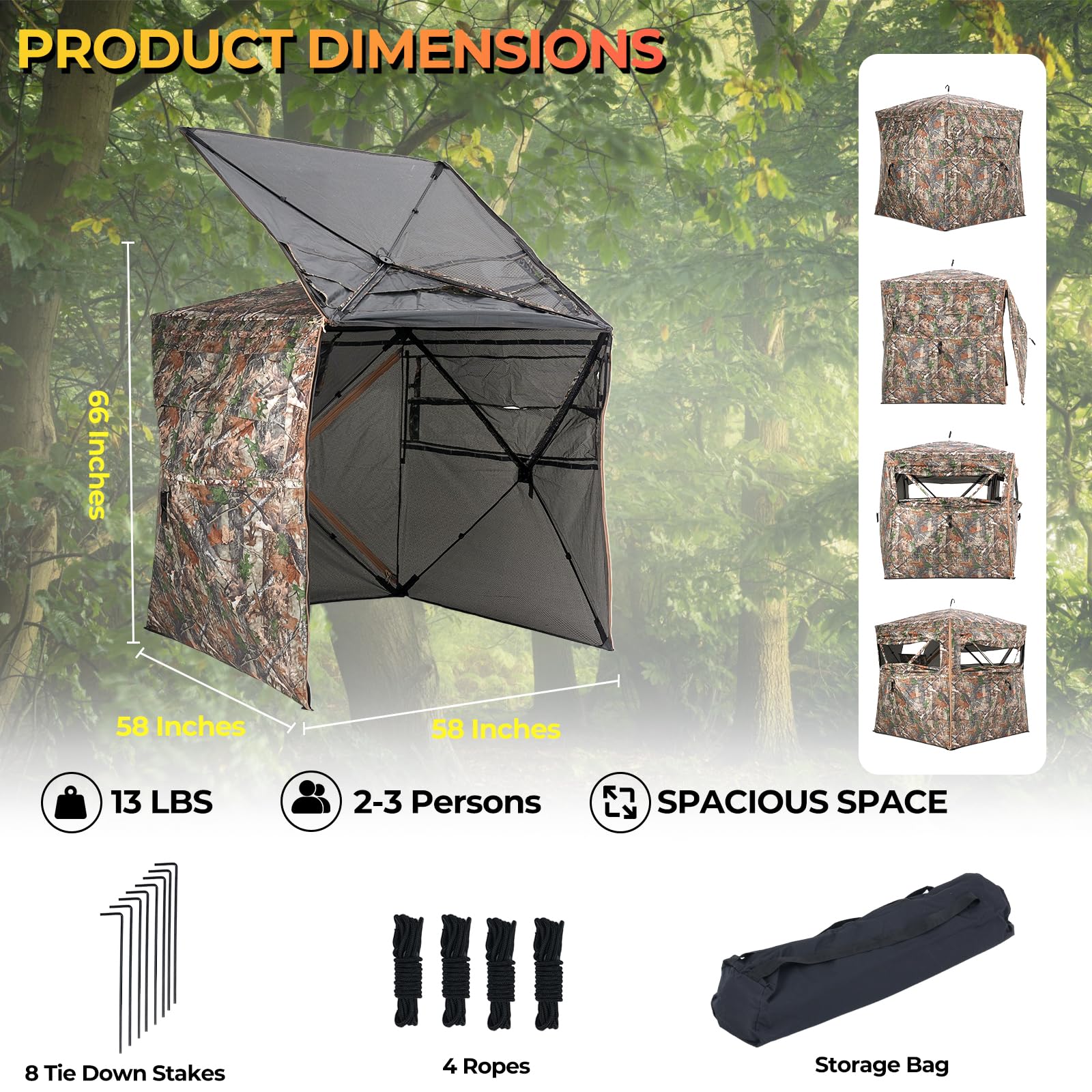 ITEFDTUTNE camouflage coverage over three-sided windows helps conceal you in habitat.