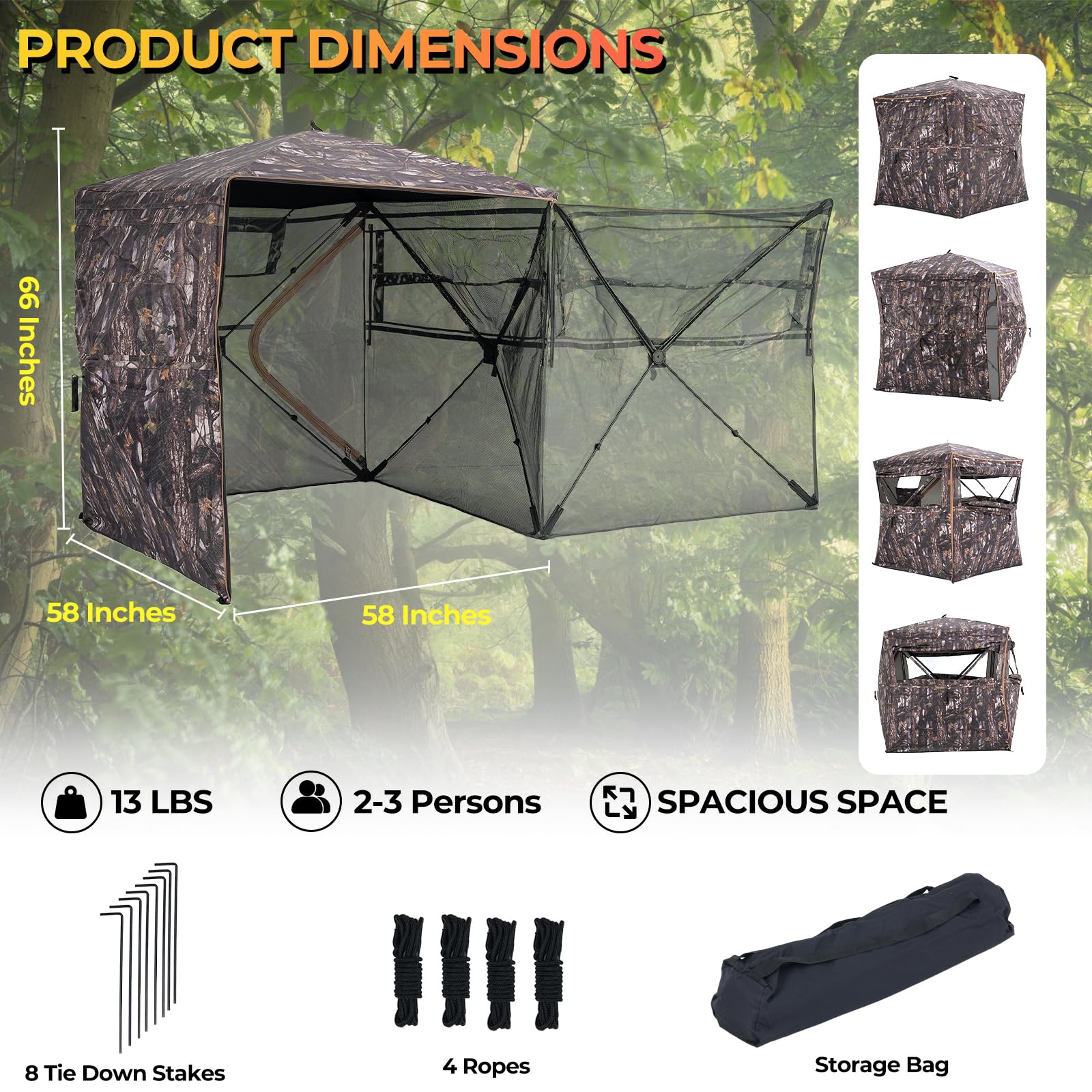 ITEFDTUTNE hunting blind interior 2-3 person highlights roomy comfort and visibility.