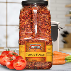 It's Delish bulk tomato flakes jug storage in pantry for quick meals