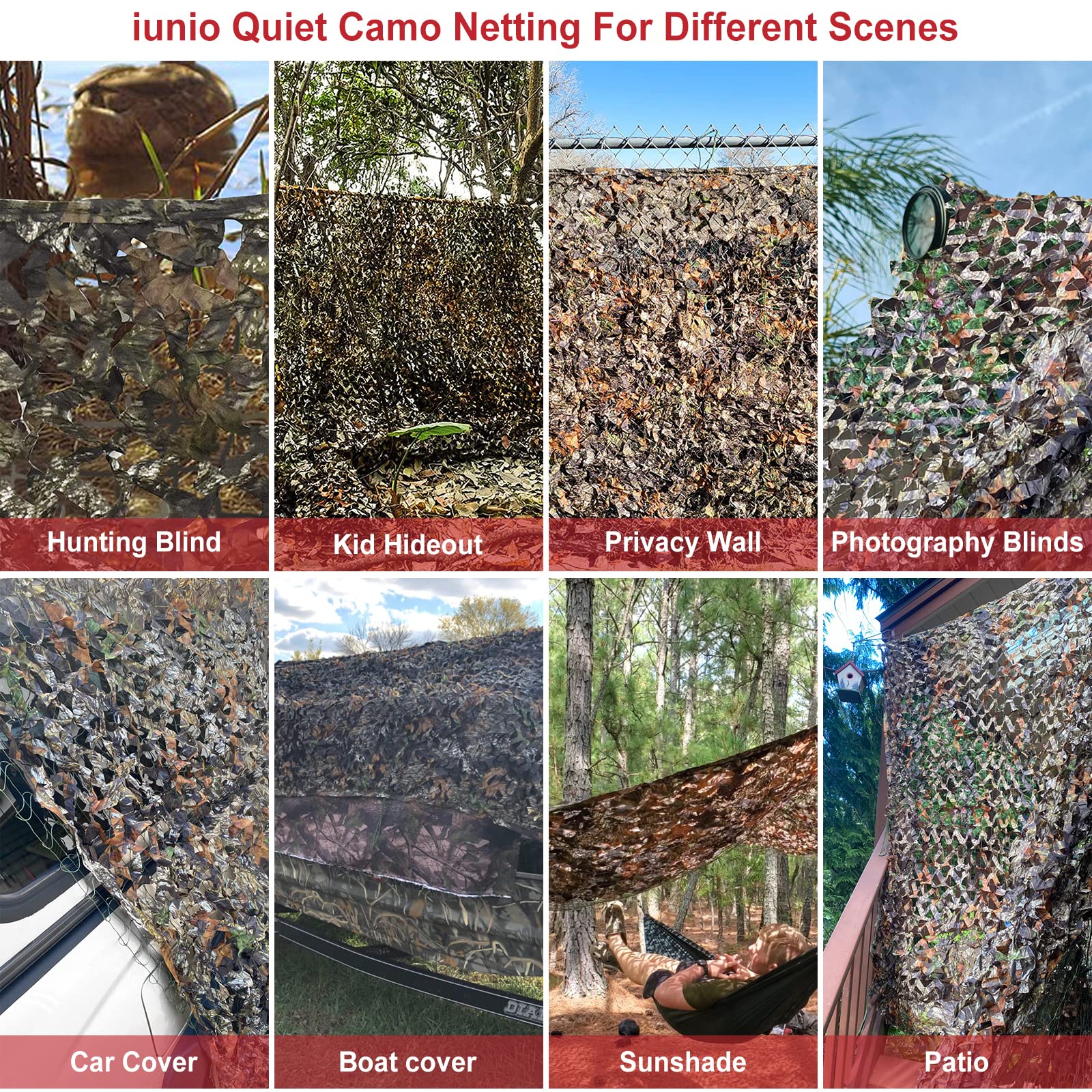 iunio camo netting close-up fabric emphasizes durable 150D material