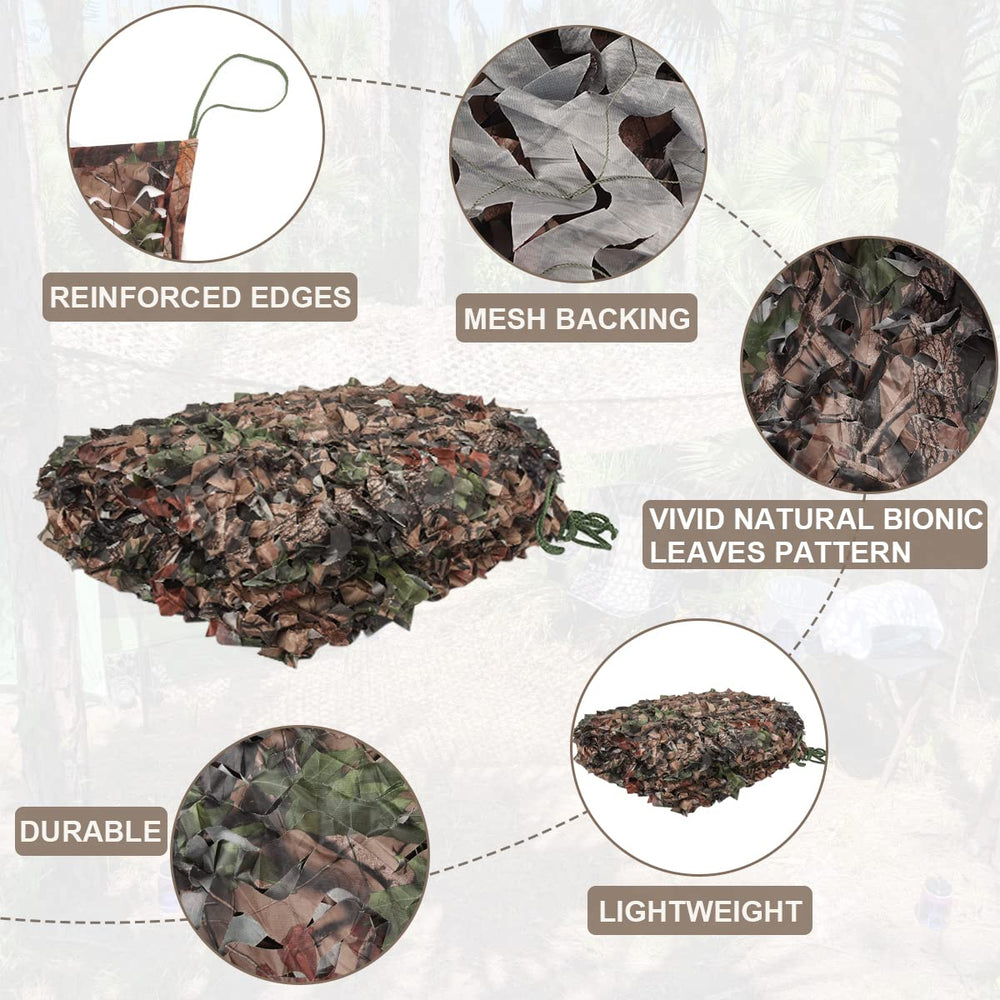 iunio camo netting features 3D leaf camo to blend surroundings.