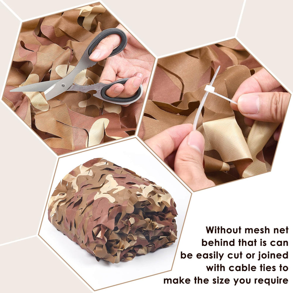 iunio camo netting cut-to-fit edge demonstrates easy sizing for customizable setups.