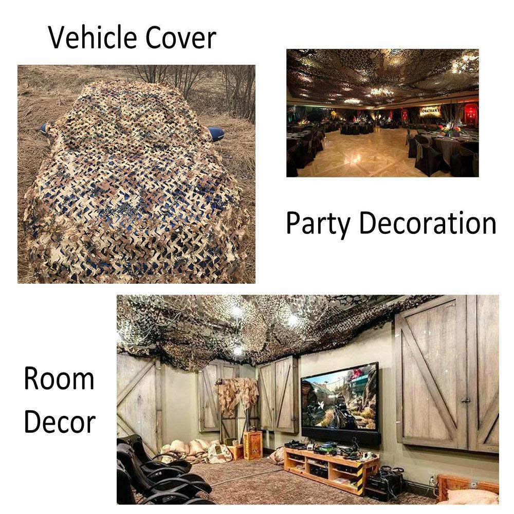 iunio camo netting draped as garden shade for cooler outdoor seating