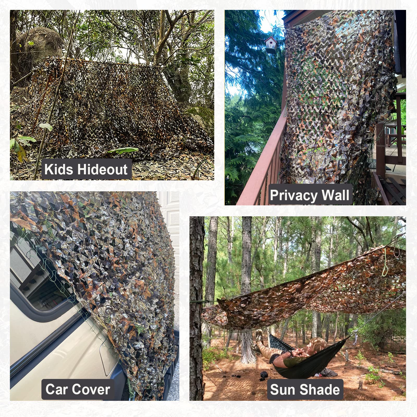 iunio camo netting multi-use application image shows blinds and decor