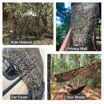 iunio camo netting multiuse application features diverse setups like hides, decor, or camping.