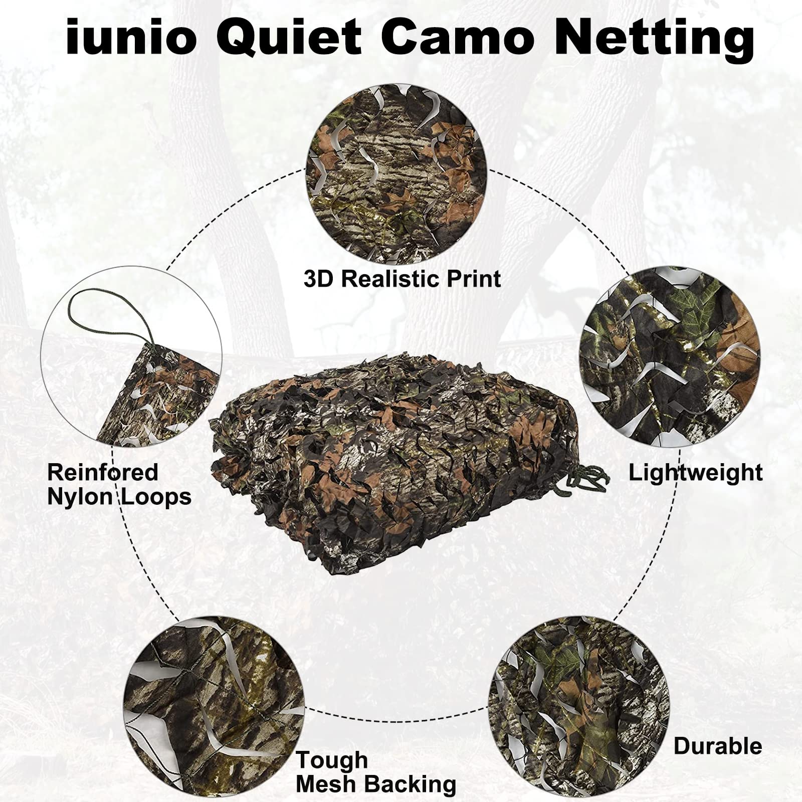 iunio camo netting non-glare finish reduces shine for natural observation.