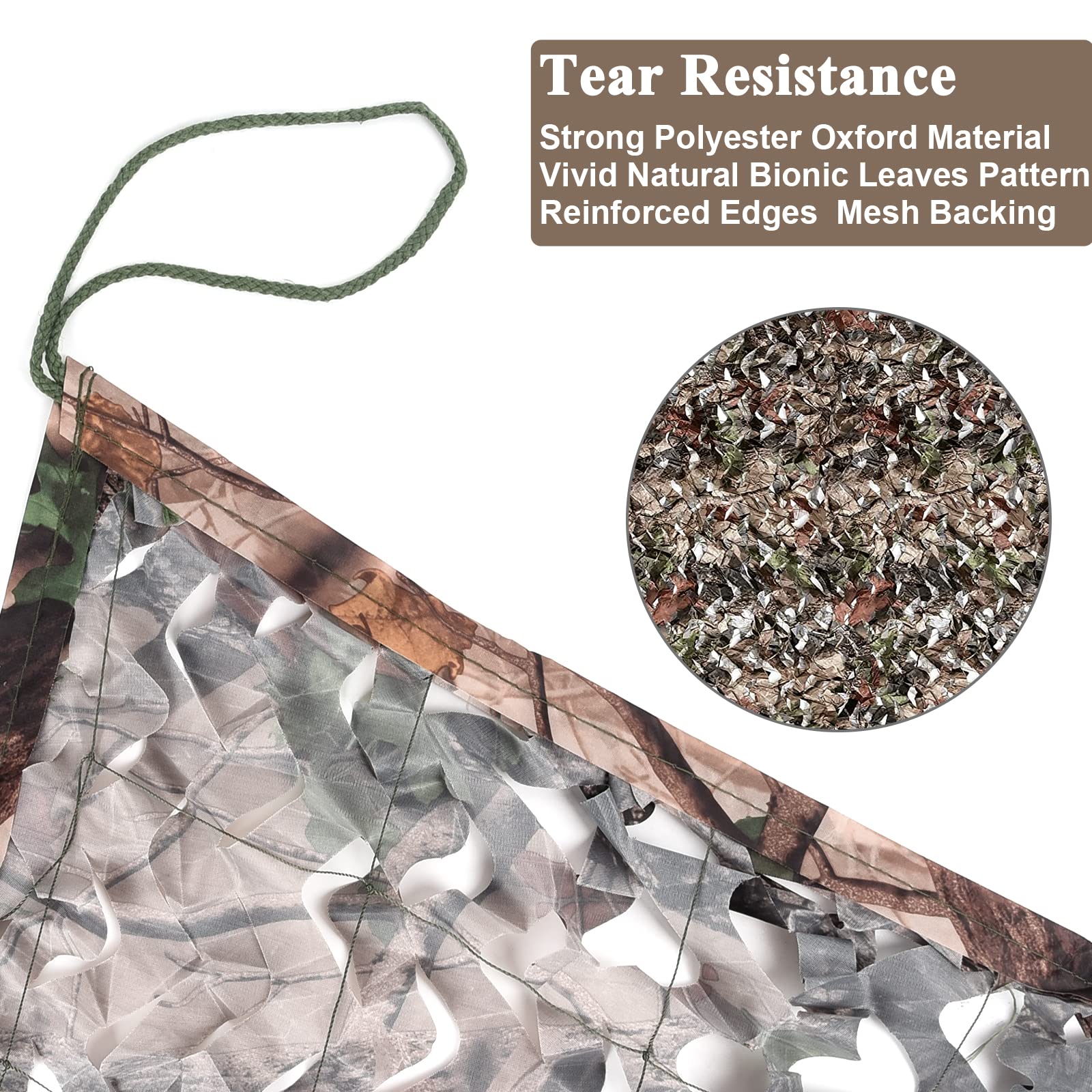 iunio camo netting dries quickly and resists water.