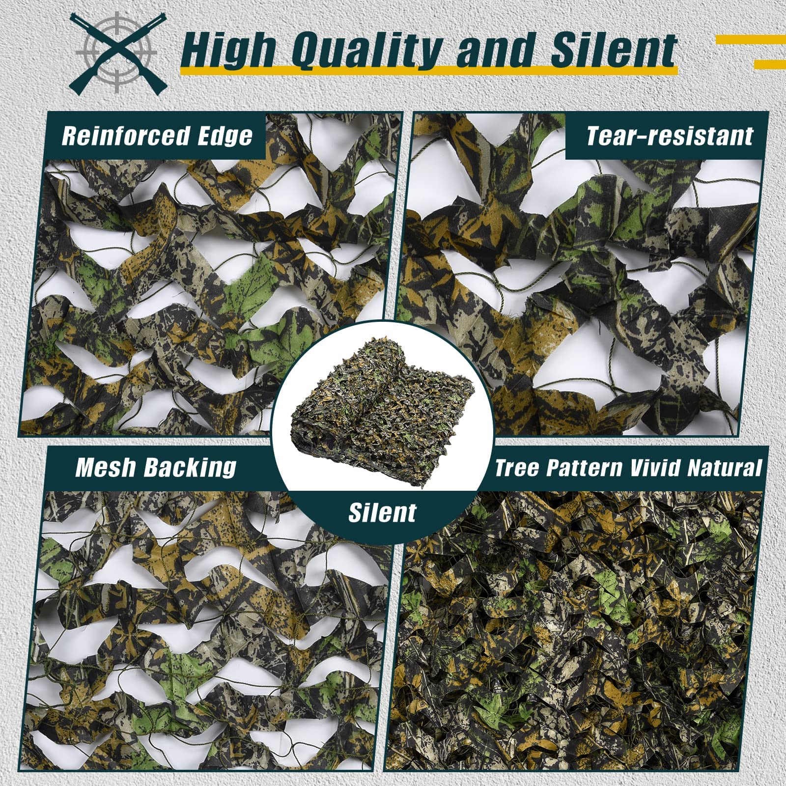 iunio camouflage netting green-brown woodland closeup showing foliage