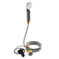 Ivation portable camping shower bucket-fill setup for outdoor cleaning.