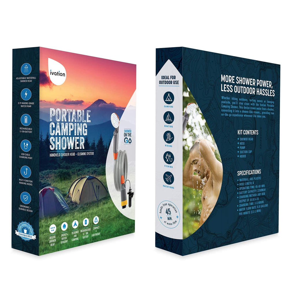 Ivation camping shower removable filter keeps debris out.