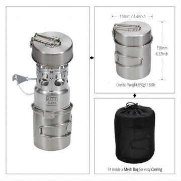 iWalker G43S stainless steel pot and pan sets ready for travel.
